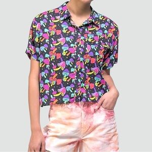 Zumiez A-Lab Kona Black Short Sleeve Button Up Mushroom Novelty Print Shirt